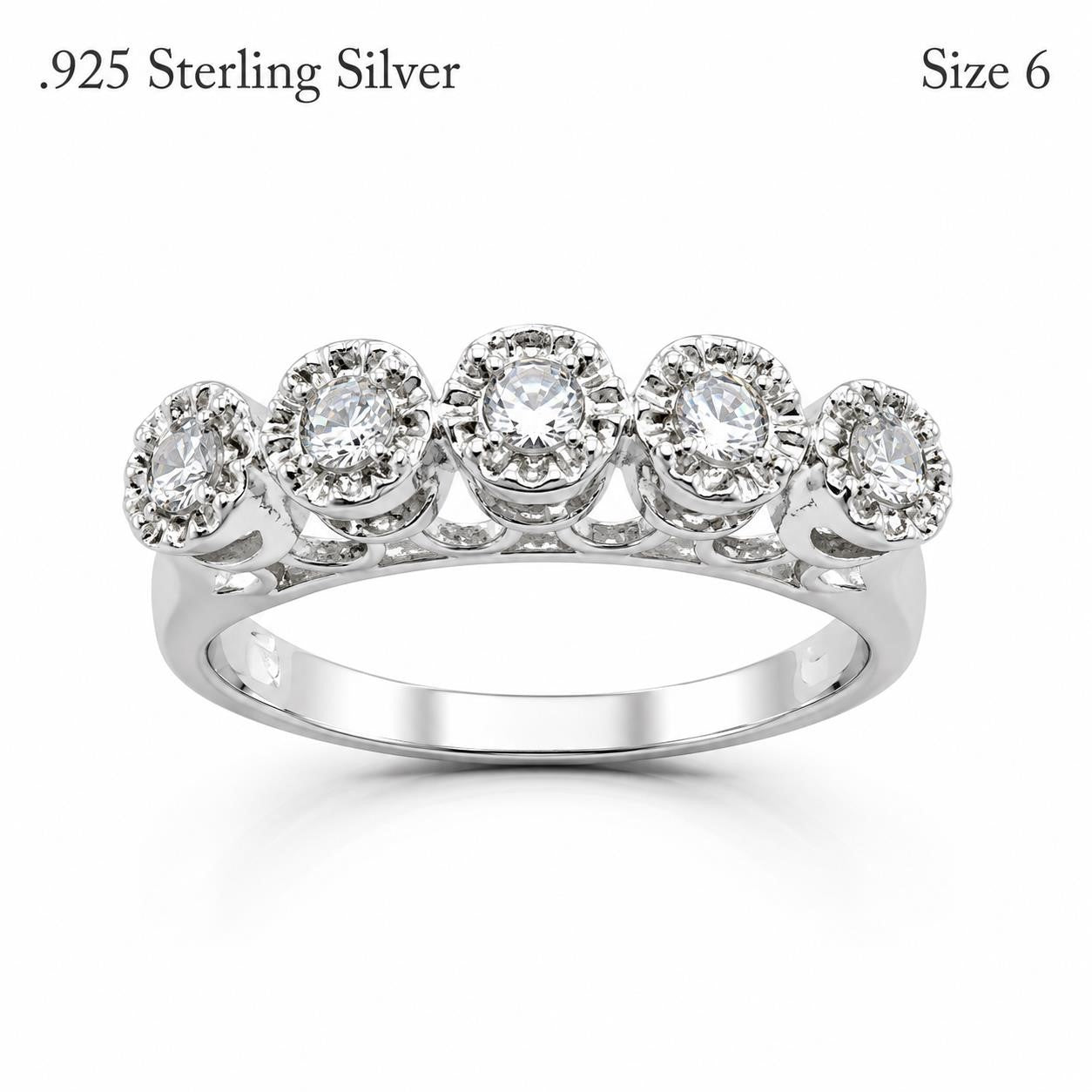 Sterling silver women's ring with five clear quartz stones, size 6, from Republic Mercantile.