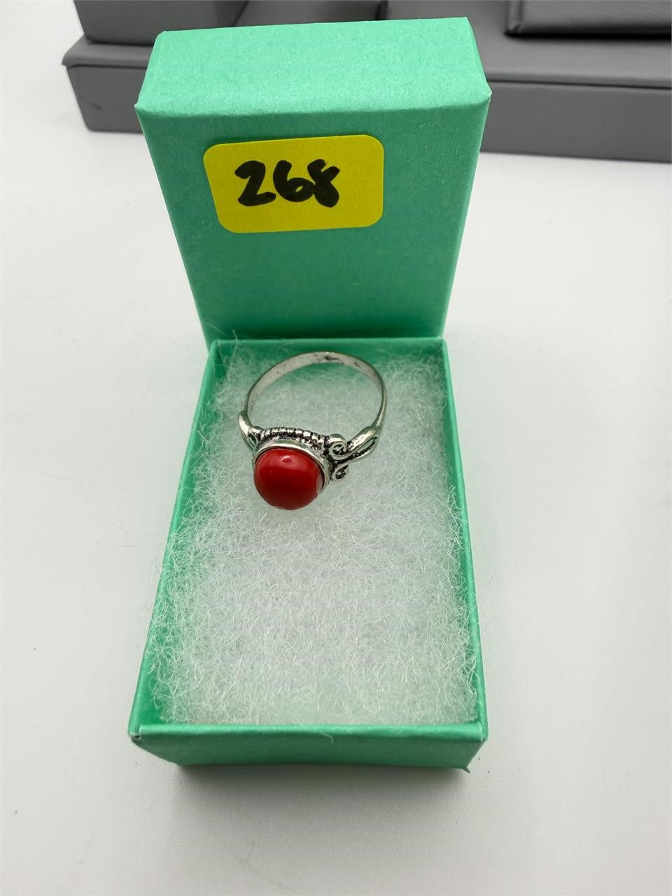 Sterling silver women's ring with a red agate gemstone, size 7, from Republic Mercantile featuring intricate design.