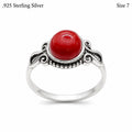 925 sterling silver women's ring with red agate gemstone, size 7, featuring a polished band and vibrant red stone.