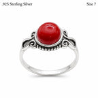 925 sterling silver women's ring with red agate gemstone, size 7, featuring a polished band and vibrant red stone.