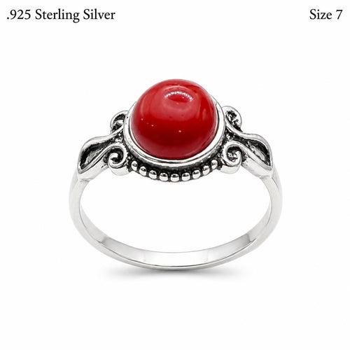 925 sterling silver women's ring with red agate gemstone, size 7, featuring a polished band and vibrant red stone.