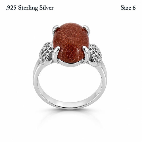 Sterling silver women's ring with copper goldstone gem, size 6, featuring a polished band and vibrant gemstone detail.