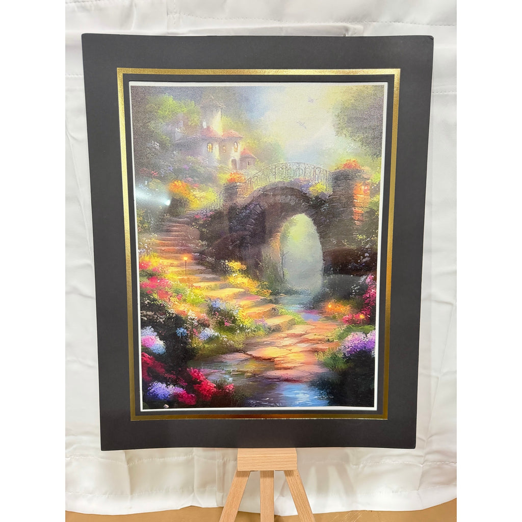 12x16 inch art print on canvas featuring Old Creek Bridge with a 16x20 mat, by Republic Mercantile, showcasing a scenic landscape.
