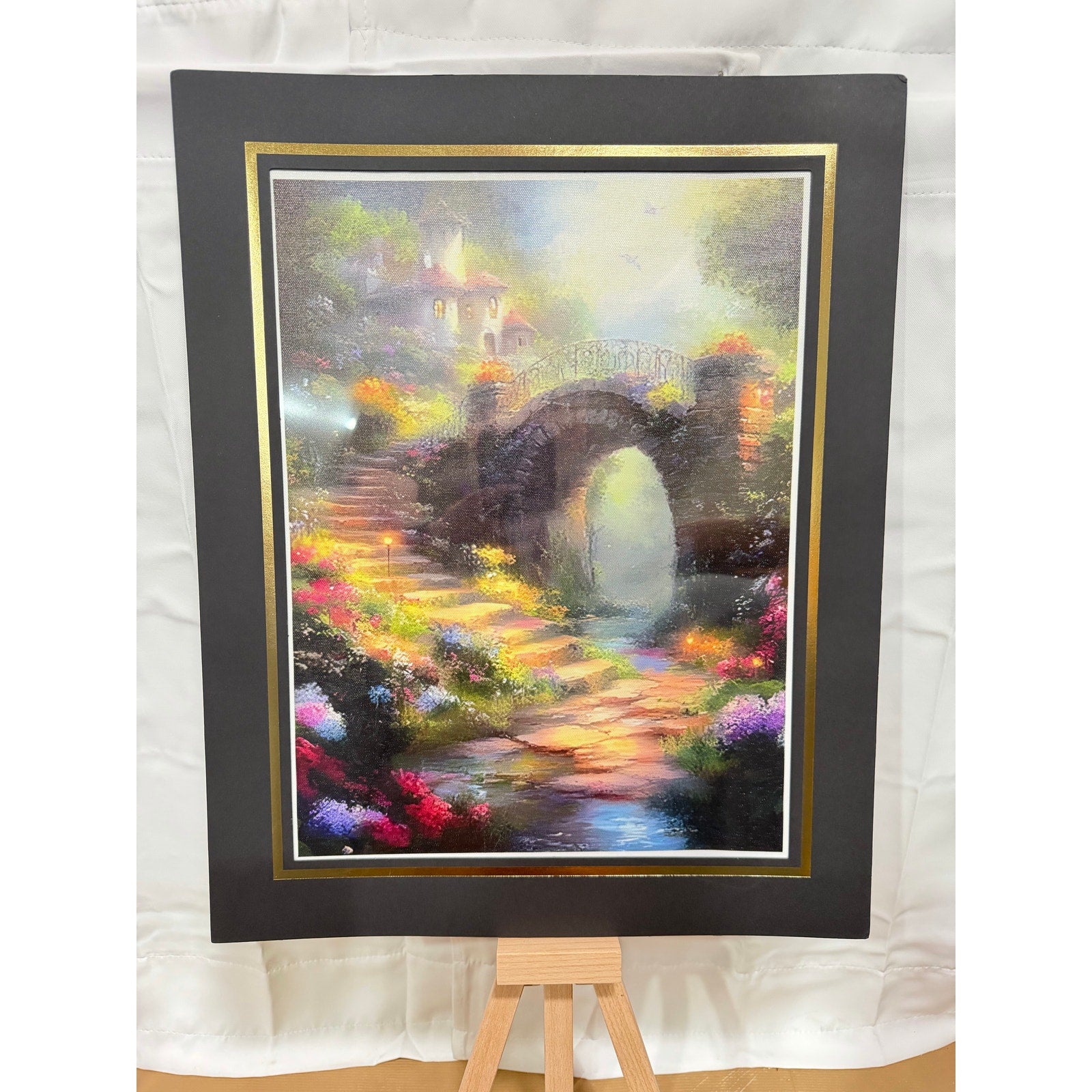 12x16 inch art print on canvas featuring Old Creek Bridge with a 16x20 mat, by Republic Mercantile, showcasing a scenic landscape.