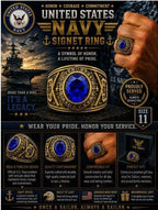 Men's US Navy signet ring in blue with size 11 from Republic Mercantile, featuring a polished navy blue band and detailed Navy emblem.