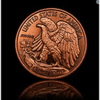 Republic Mercantile 1 oz .999 fine copper collectible coin featuring the Walking Liberty design, detailed image of the coin's front.