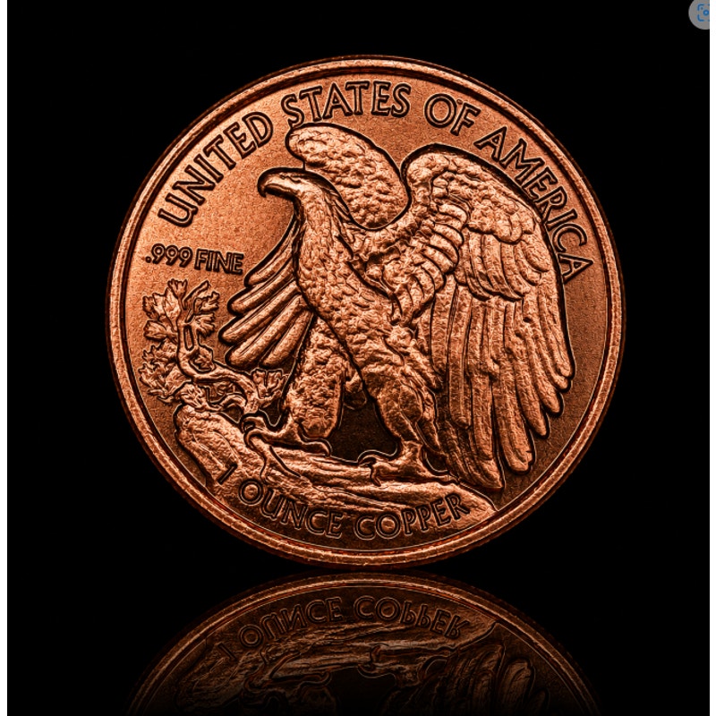 Republic Mercantile 1 oz .999 fine copper collectible coin featuring the Walking Liberty design, detailed image of the coin's front.