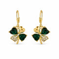 Shamrock green and gold fashion earrings featuring intricate design, crafted by Republic Mercantile, displayed on a white background.