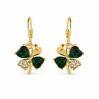 Shamrock green and gold fashion earrings featuring intricate design, crafted by Republic Mercantile, displayed on a white background.