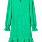 Cuteduck Women's Textured Ruffle Hem Shift Dress Green - Long Sleeve Size: L