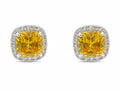 Yellow crystal stud earrings with cushion halo design by Republic Mercantile, featuring sparkling crystal stones.