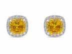 Yellow crystal stud earrings with cushion halo design by Republic Mercantile, featuring sparkling crystal stones.