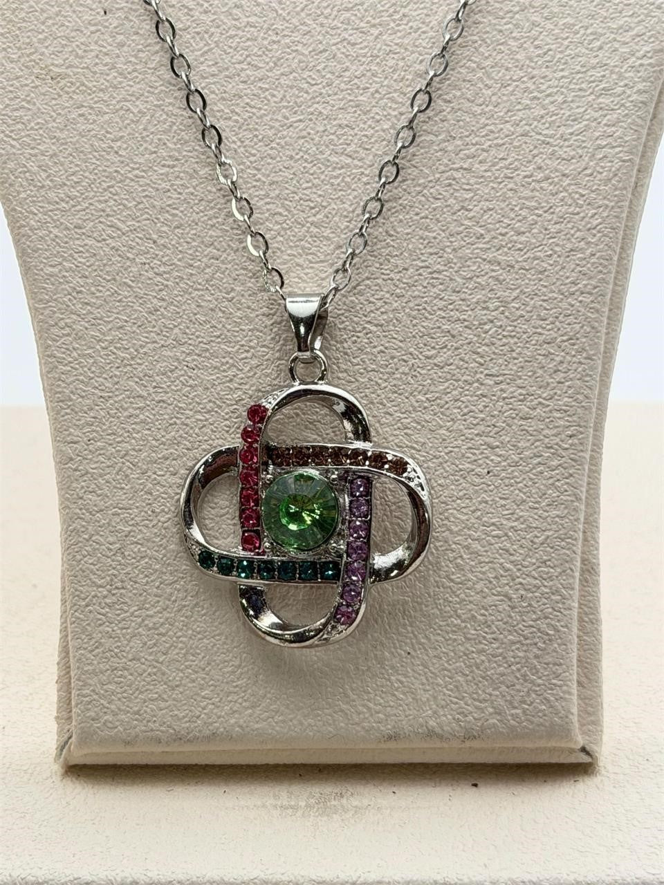 Multicolor crystal gem pendant necklace by Republic Mercantile featuring vibrant, sparkling gemstones on a delicate chain.
