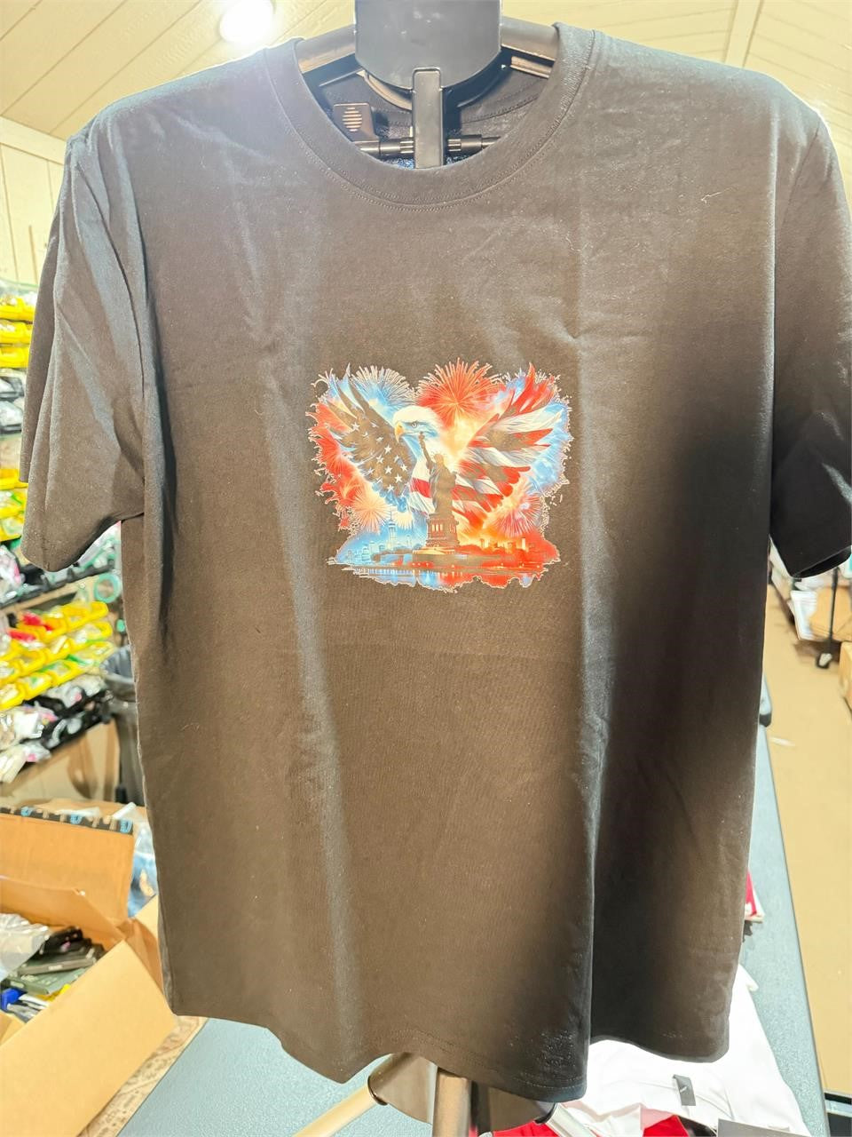 Black 250th USA Anniversary T-shirt in size L by Republic Mercantile, featuring patriotic design with USA flag and anniversary graphics.