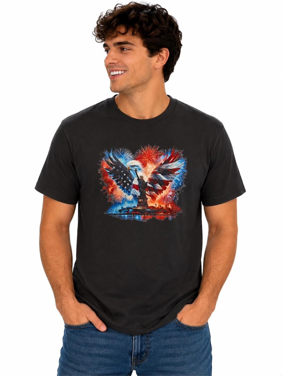 Black 250th USA Anniversary T-shirt by Republic Mercantile, size L, featuring patriotic design and comfortable fit.