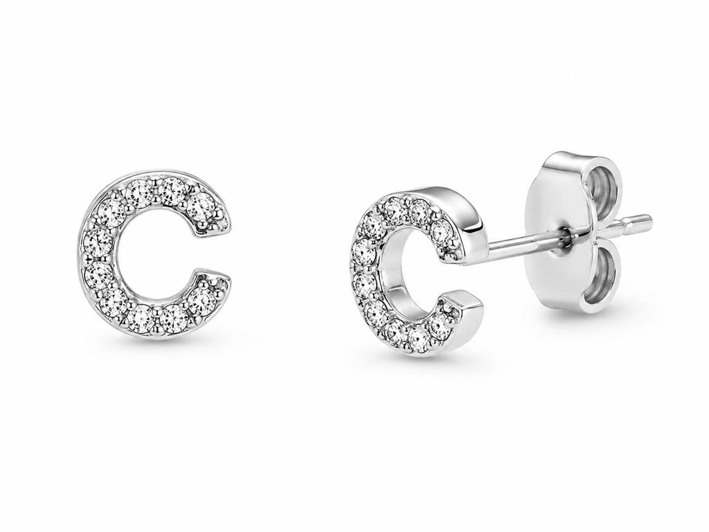 Silver plated letter "C" earrings from Republic Mercantile with Mumreues design, featuring a stylish and elegant jewelry style