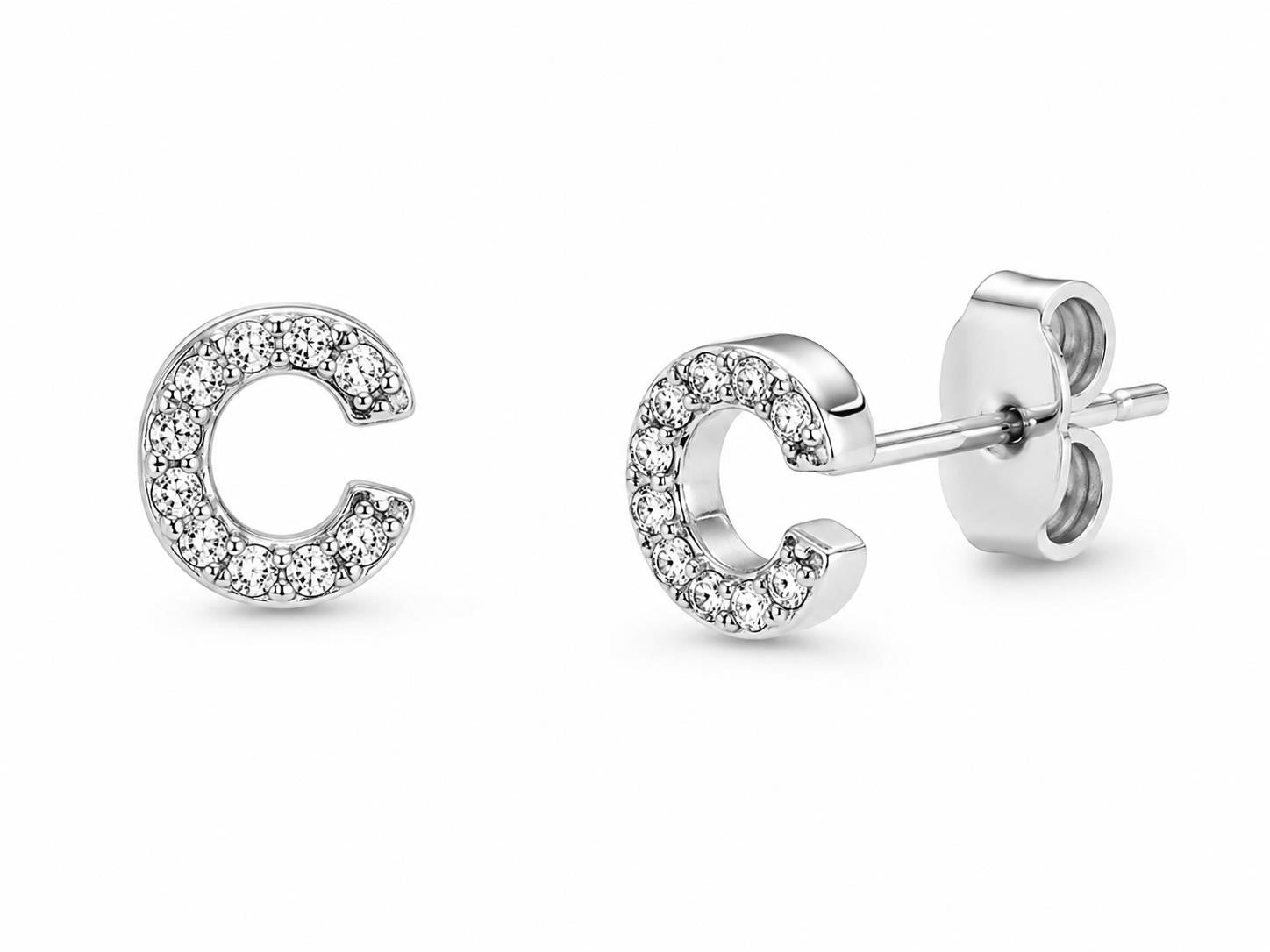 Silver plated letter "C" earrings from Republic Mercantile with Mumreues design, featuring a stylish and elegant jewelry style