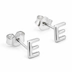 Silver plated letter "E" earrings by Republic Mercantile, featuring a stylish Mumreues design with detailed craftsmanship.