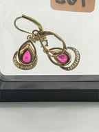 Pink teardrop gemstone earrings with 14k gold-plated hooks by Republic Mercantile, showcasing elegant jewelry design.
