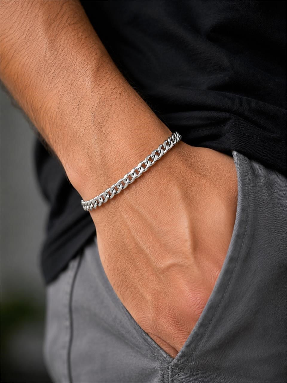 Men's silver-toned chain bracelet with sleek links, stylish accessory from Republic Mercantile.