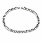 Silver toned men's chain bracelet with a sleek, modern design, featuring interconnected links and a polished finish.