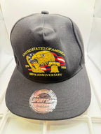 Black 250th Anniversary Snapback ball cap with embroidered logo, adjustable strap, and flat brim.