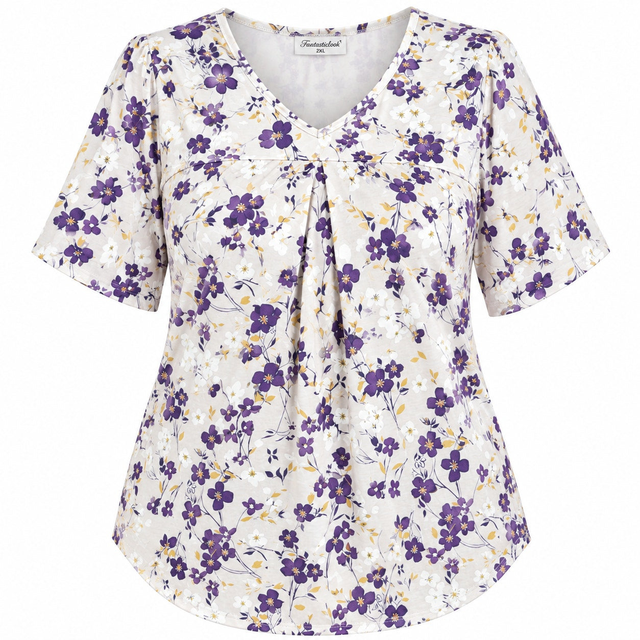 Fantaslook women's dressy blouse top with V-neck and short sleeves, size XXL, stylish tunic for casual or formal wear.