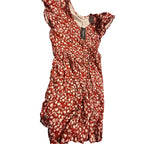 Fantaslook women's summer floral midi dress with V-neck, ruffle sleeves, and pockets in size L, displayed on a hanger.