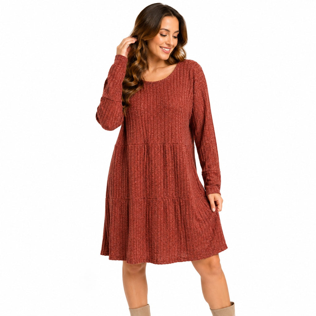 Fantaslook Burnt Orange Long-Sleever Knit Dress Size M