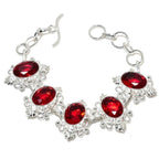 Red Oval Garnet Gemstone 925 Sterling Silver Plated Jewelry Bracelet Handmade