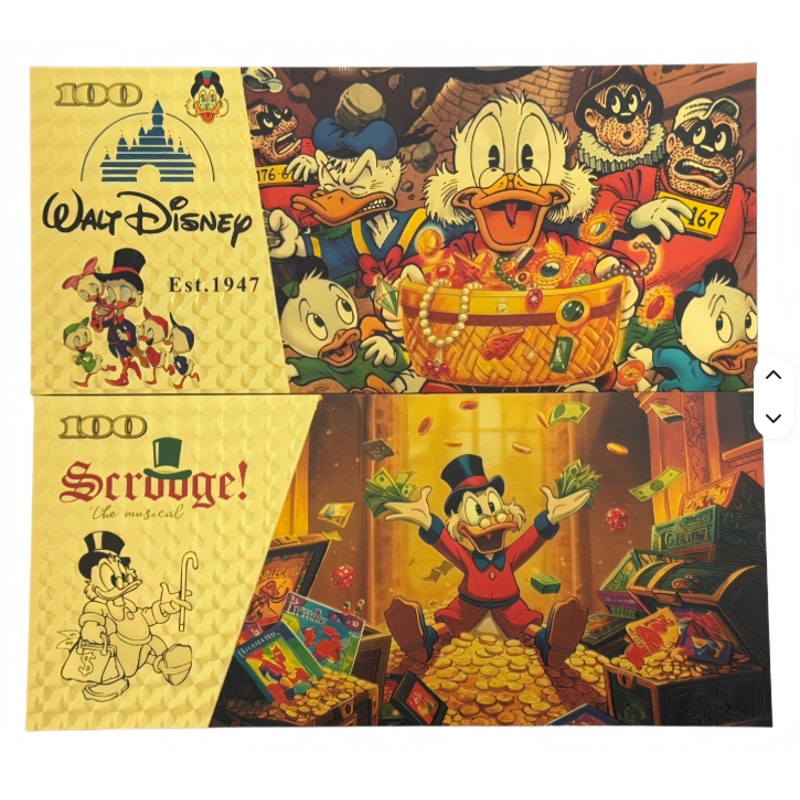Disney's Scrooge McDuck gold-foil novelty note featuring image of Scrooge McDuck with shiny gold foil accents.
