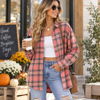 Fantaslook women's oversized plaid flannel shirt with long sleeves and button-down front in size small, casual and cozy style.