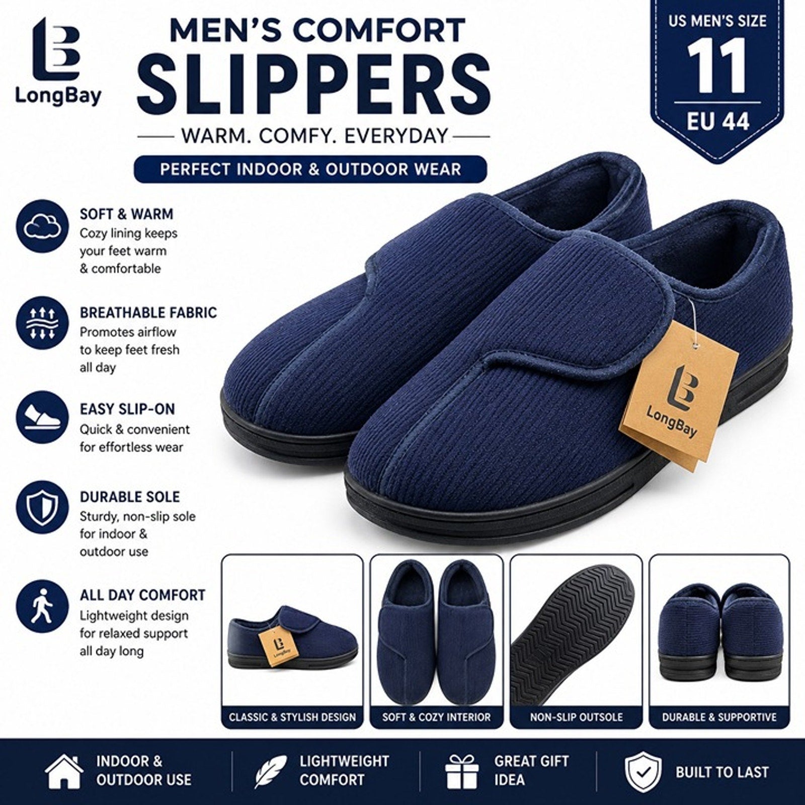 LongBay Diabetic Comfort Slippers Size: 11