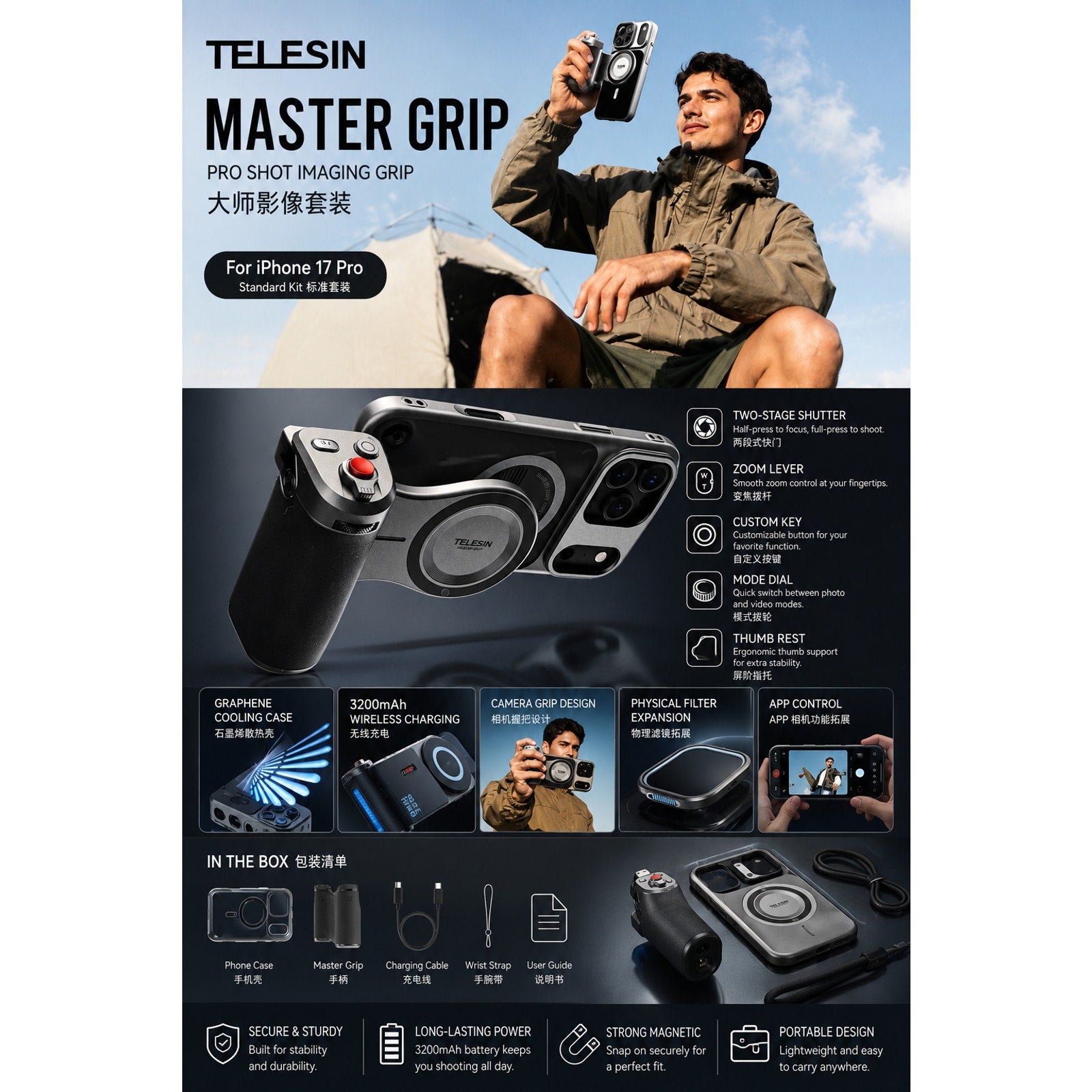 TELESIN Master Grip Kit for iPhone 17 Pro Only Magnetic - New Sealed Box