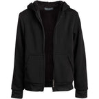 Coney Island boys' black sherpa-lined zip hoodie, size 10-12, featuring a front zipper and cozy fleece interior.