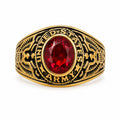 Men's US Army signet ring in red metal, size 9, from Republic Mercantile, featuring military-inspired design and detailed engraving.