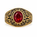 Men's US Army signet ring in red metal, size 9, from Republic Mercantile, featuring military-inspired design and detailed engraving.