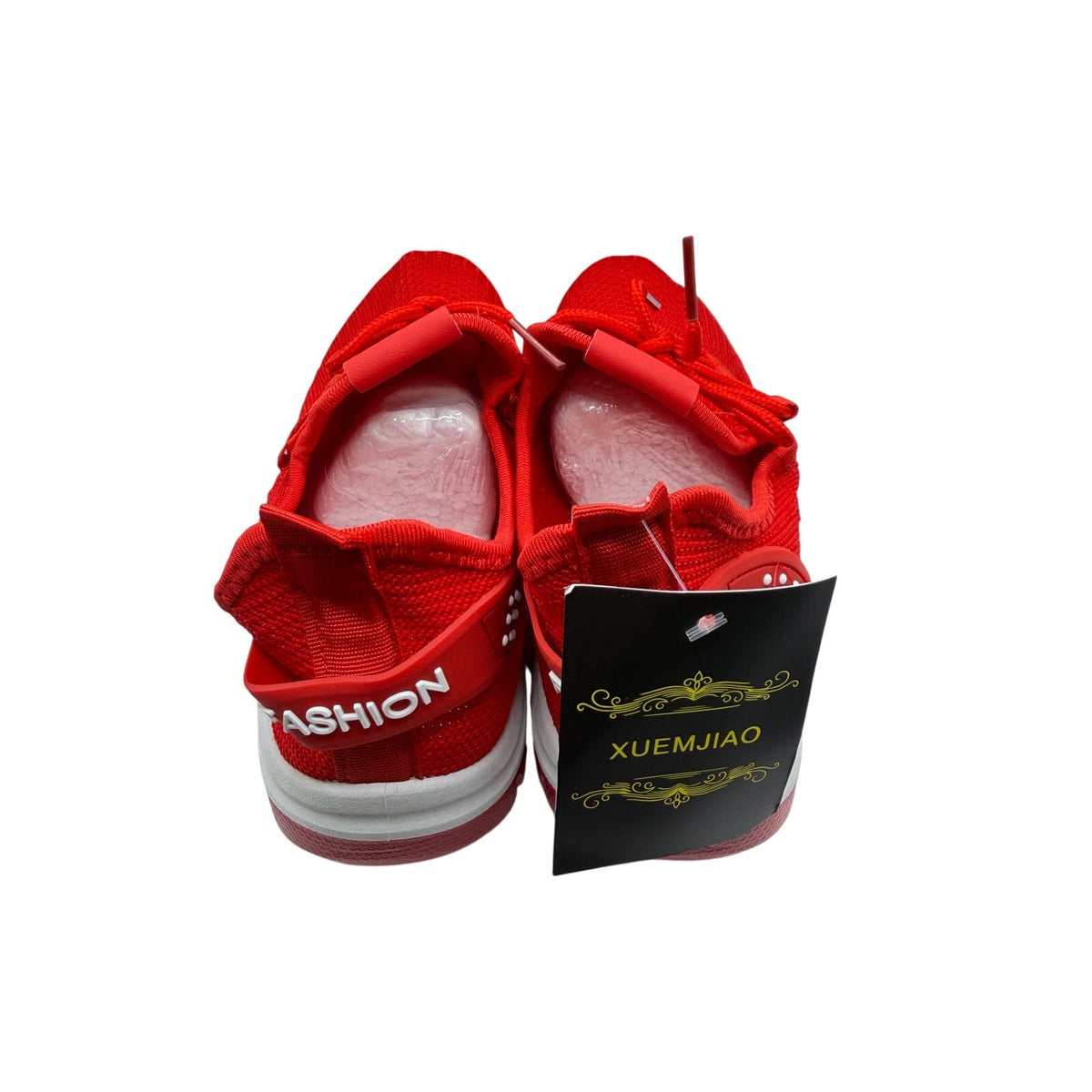 Red women's athletic sneakers by New Fashion Brand, size 6.5 EU 37, shown from the side with laces and sporty design.