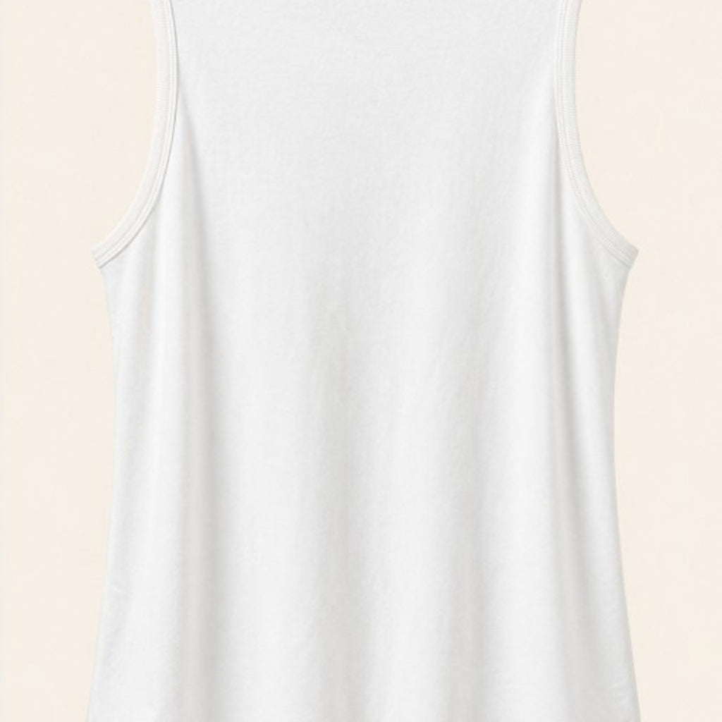 Moshu white sleeveless tank top, XL casual basic layering shirt, lightweight fabric, simple design, ideal for everyday wear.
