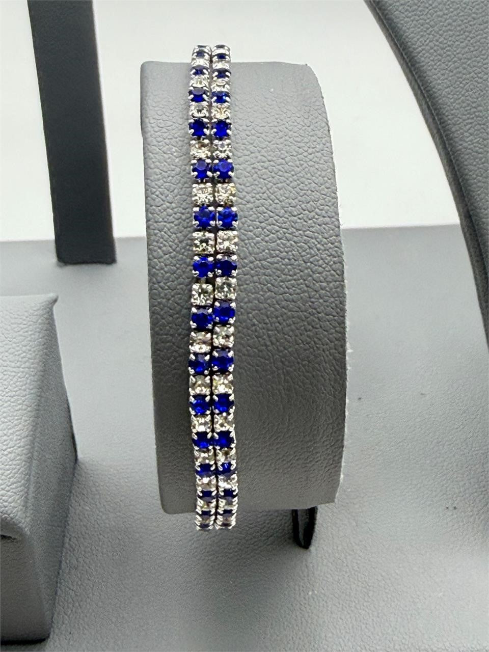 Double strand blue and silver elastic bracelets from Republic Mercantile, featuring mixed beads and stylish design.