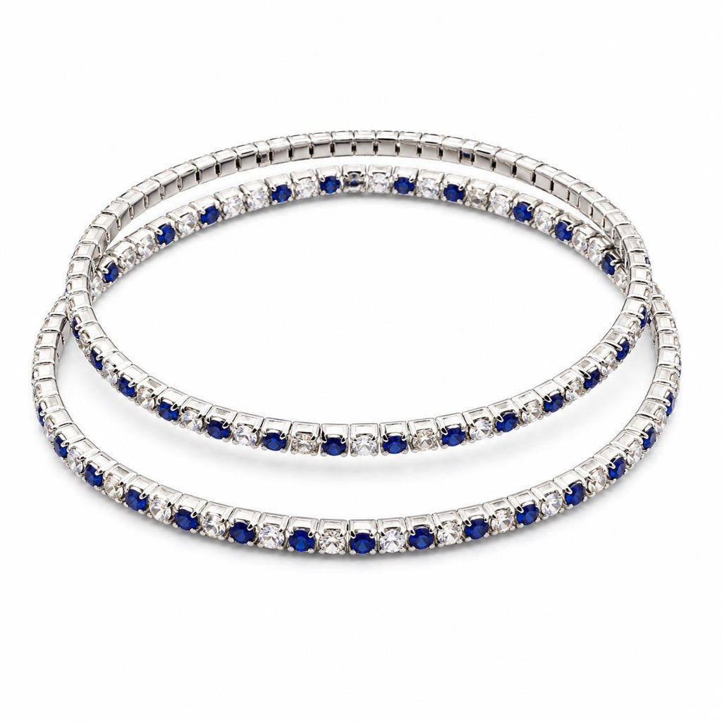 Double strand blue and silver elastic bracelet by Republic Mercantile featuring stylish beaded design and adjustable fit.