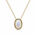 Iridescent opal-style oval pendant necklace with silver chain from Republic Mercantile, showcasing a shimmering, colorful gemstone pendant.