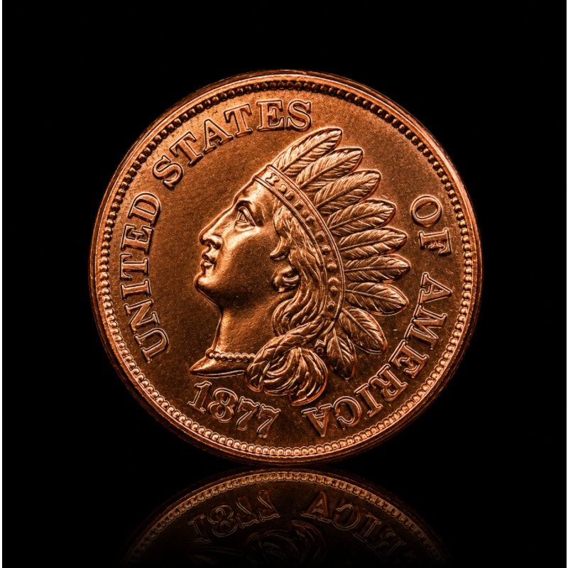 Republic Mercantile 1 oz .999 fine copper coin with Indian Head design, collectible coin featuring detailed imagery.