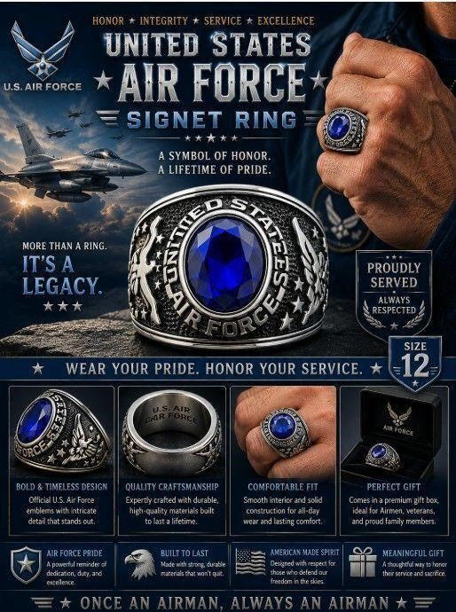 Men's US Air Force Signet Ring in size 12 by Republic Mercantile, featuring a detailed Air Force emblem on a polished metal band.
