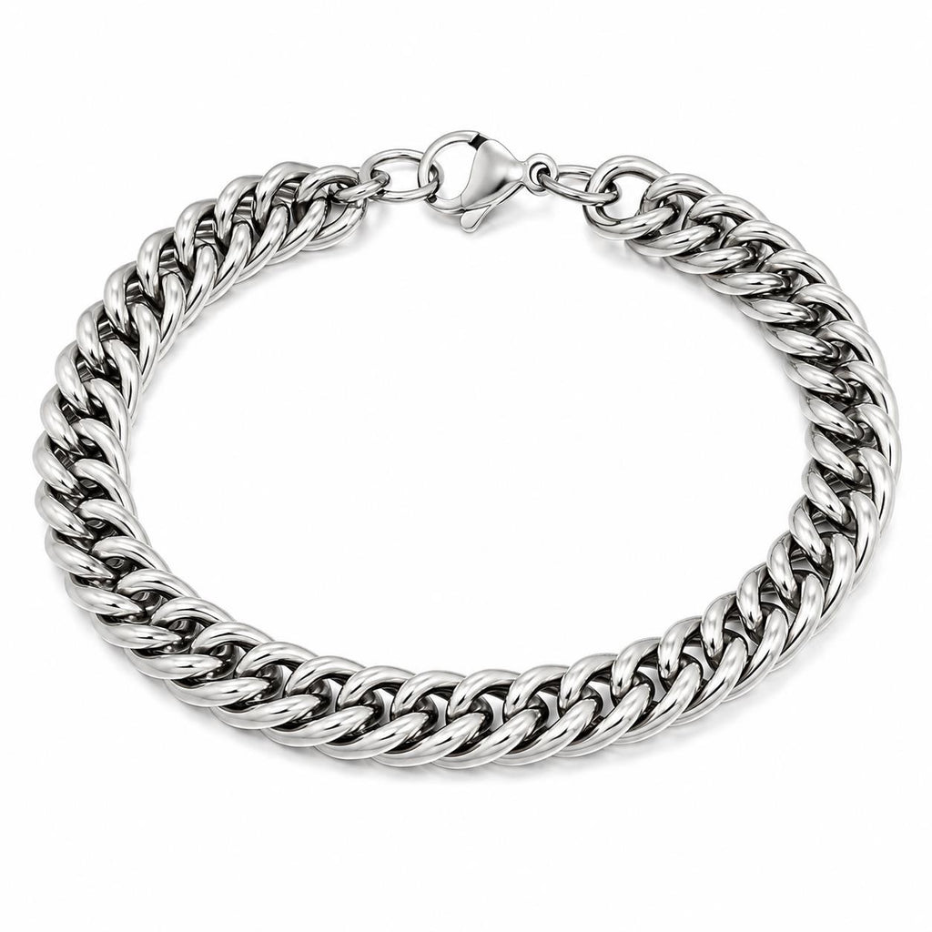 Men's Cuban link stainless steel bracelet with polished finish, stylish jewelry accessory from Republic Mercantile.