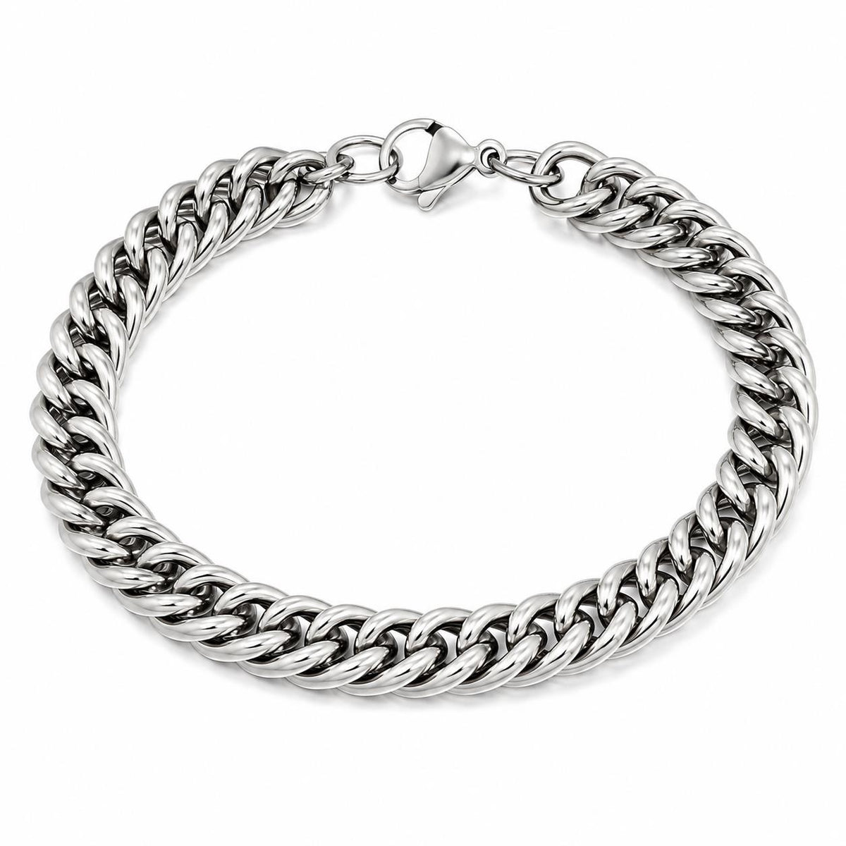 Men's Cuban link stainless steel bracelet with polished finish, stylish jewelry accessory from Republic Mercantile.