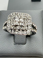 Sterling silver ladies CZ dinner ring in size 6.25 featuring sparkling cubic zirconia stones, from Republic Mercantile.