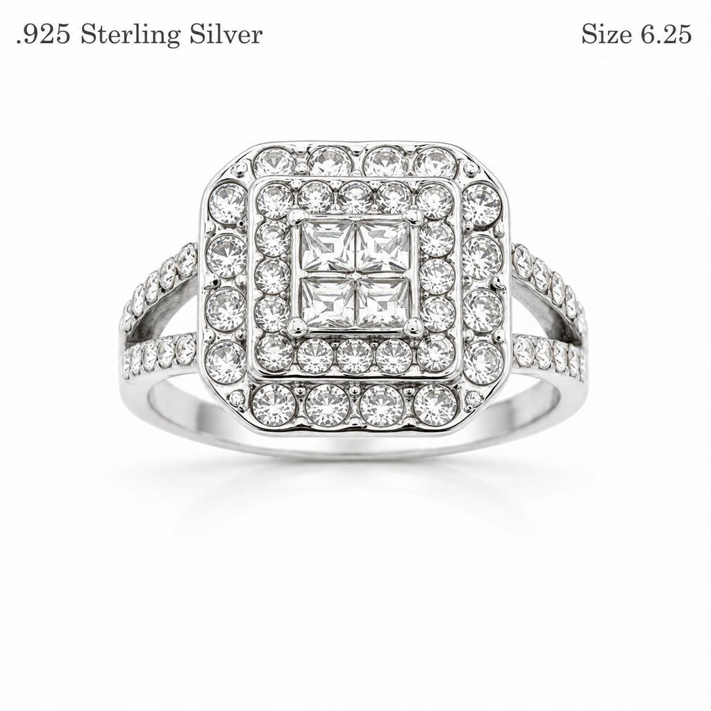 Sterling silver ladies dinner ring with cubic zirconia from Republic Mercantile, size 6.25, featuring a sparkling gemstone design.