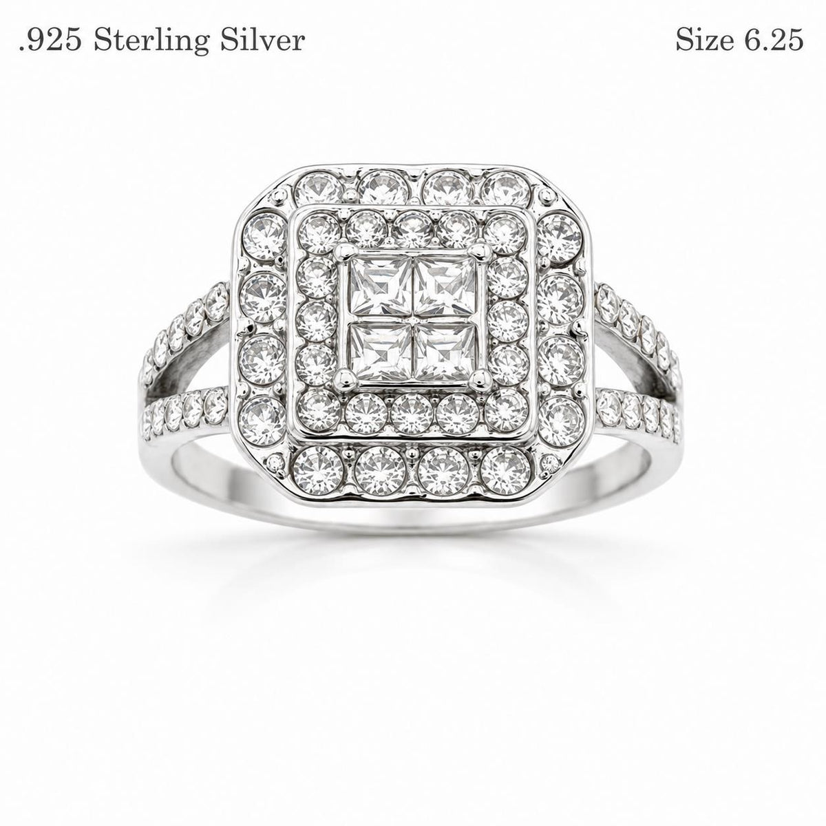 Sterling silver ladies dinner ring with cubic zirconia from Republic Mercantile, size 6.25, featuring a sparkling gemstone design.