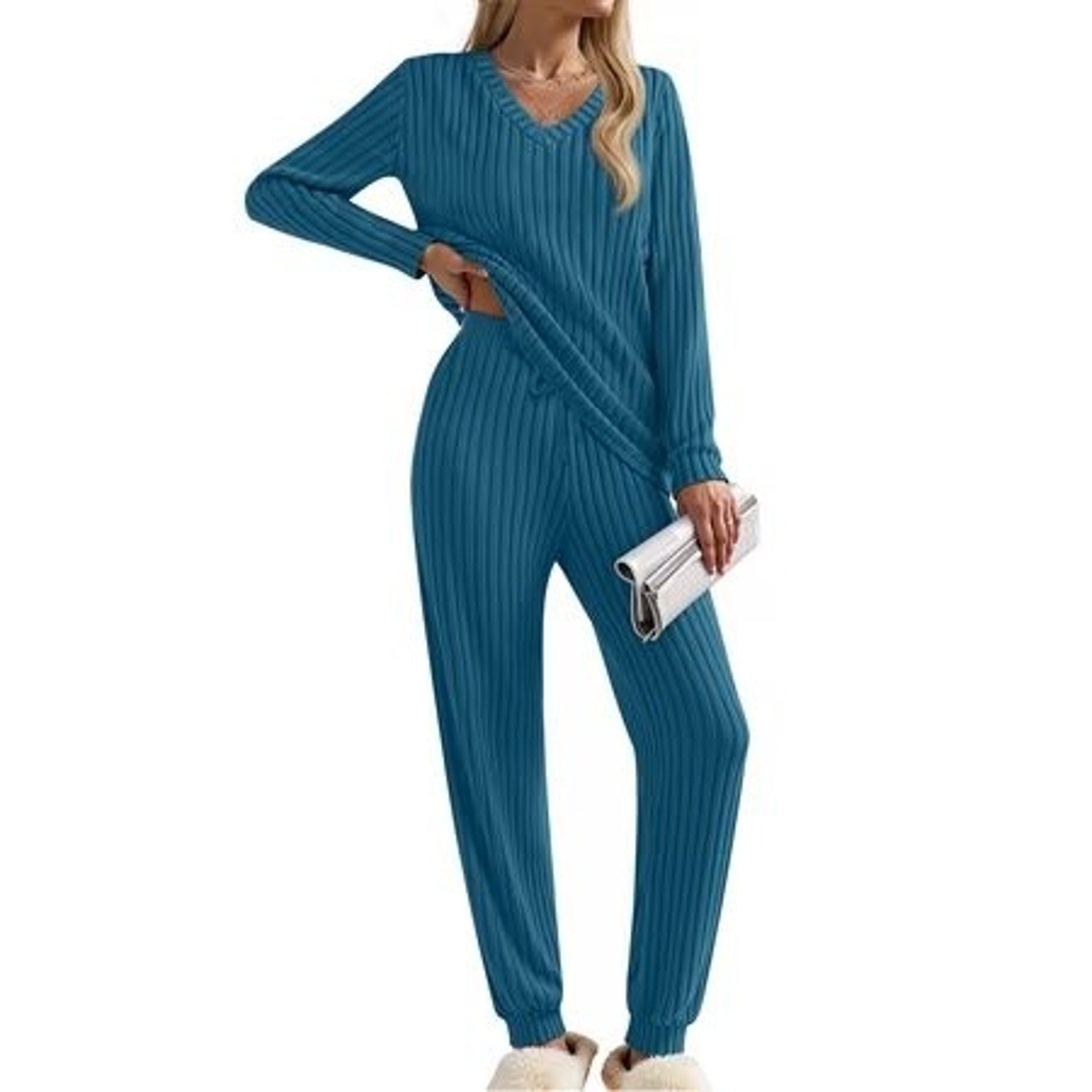 Fantaslook women's pajamas lounge set with long sleeve shirt and pants in size S, soft fabric, casual comfort sleepwear.
